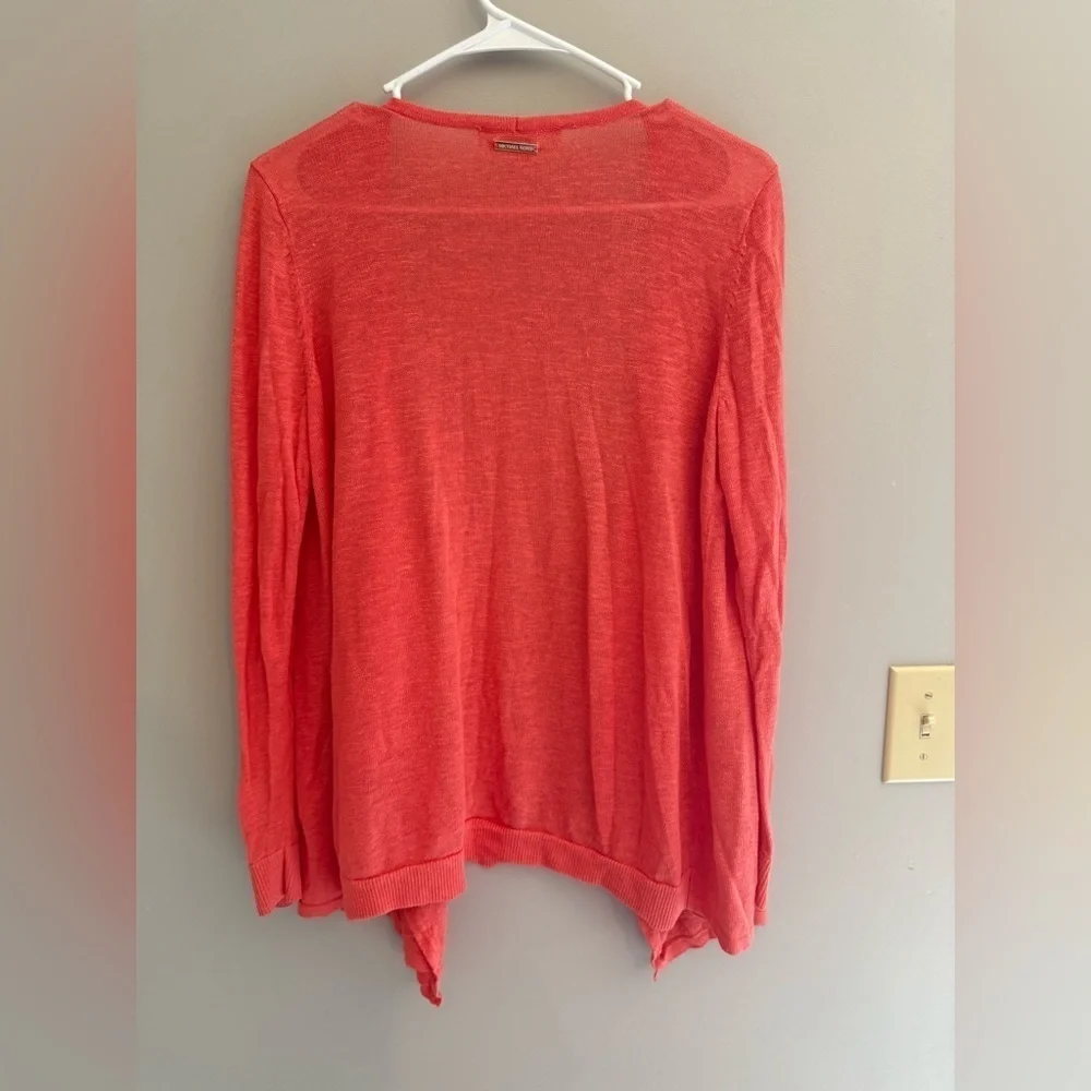 Michael Kors Open Front Cardigan Woman’s SZ S Coral Linen Blend Long Sleeve Knit